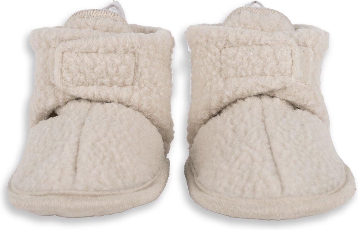 Lodger Slofjes newborn Teddy Creme Fleece met klittenband