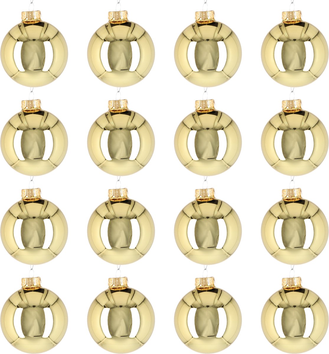 Glazen kerstballen - Set van 16 stuks/80mm - Luxe kerst decoratie - Sfeervolle kerstversiering voor in de kerstboom - Glas - Bright Gold Glans - Goud