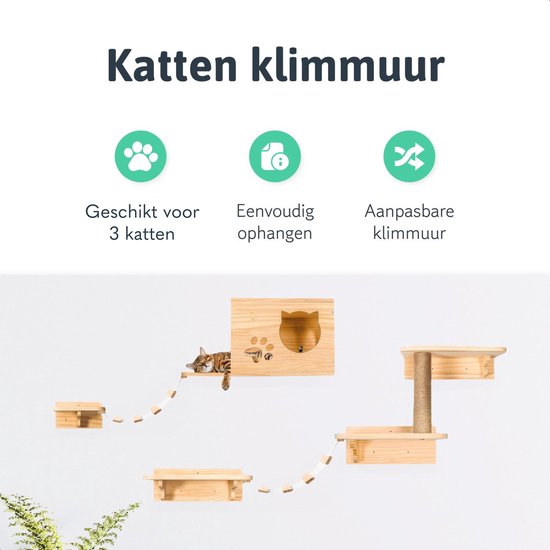 LBB Katten klimmuur - Complete set - Krabpaal - Huisje - Ladders - Plateaus - Katten klim wand - Krabpaal muur - Klimmuur kat - Krabpaal voor grote katten - klimwand