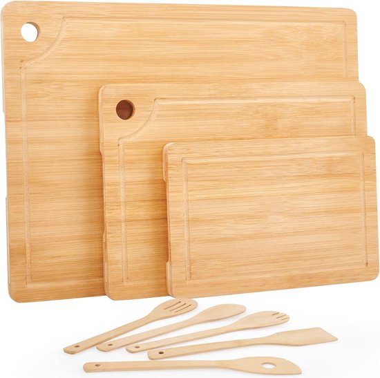Set Snijplanken met Dambordpatroon, 3-delige Houten Snijplanken voor de