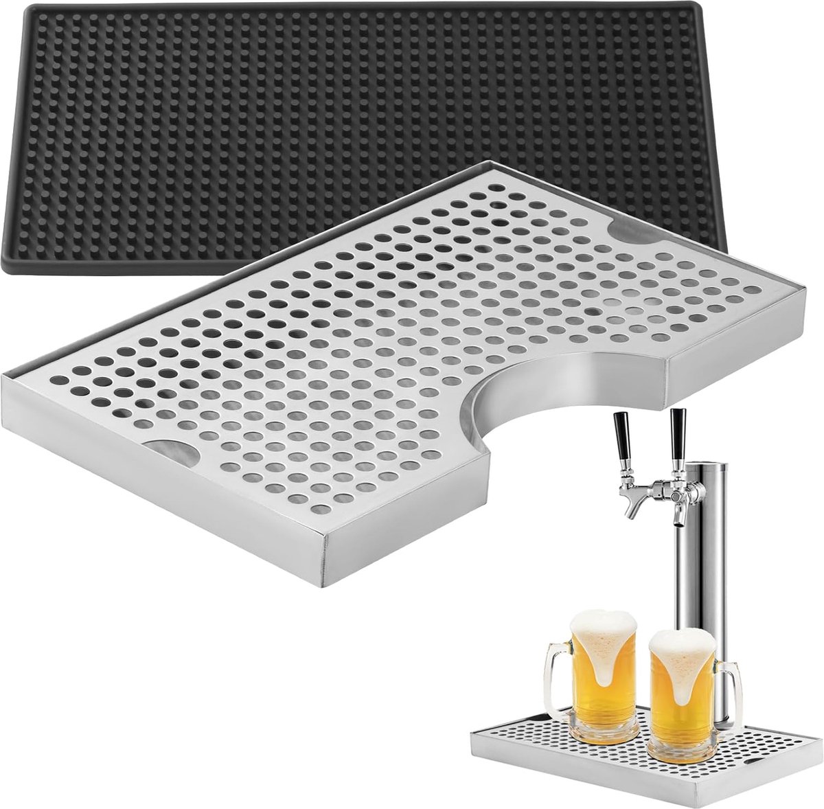 Goedkoopste Roestvrijstalen lekbak met U-vorm en rubberen pad voor bier tap - Druppelpan voor thuis, keuken, bar en restaurant