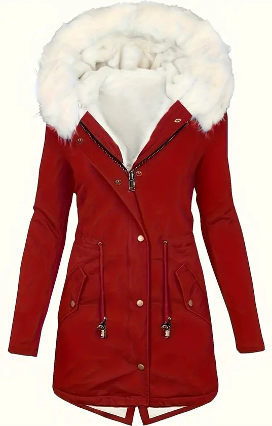 Manteau rembourré à fermeture éclair avec col en fausse fourrure, vêtements d'extérieur chauds élégants à manches longues avec cordon de serrage à la taille pour l'hiver, vêtements pour femmes