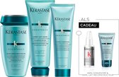 Kérastase Résistance Trio + 2 Cadeau's - Shampoo 250ml, Conditioner 200ml & Hittebeschermende verzorging 150ml + Pre-Shampoo Treatment 45ml & Reconstruerende Melk 50ml Cadeau - Beschadigd Haar