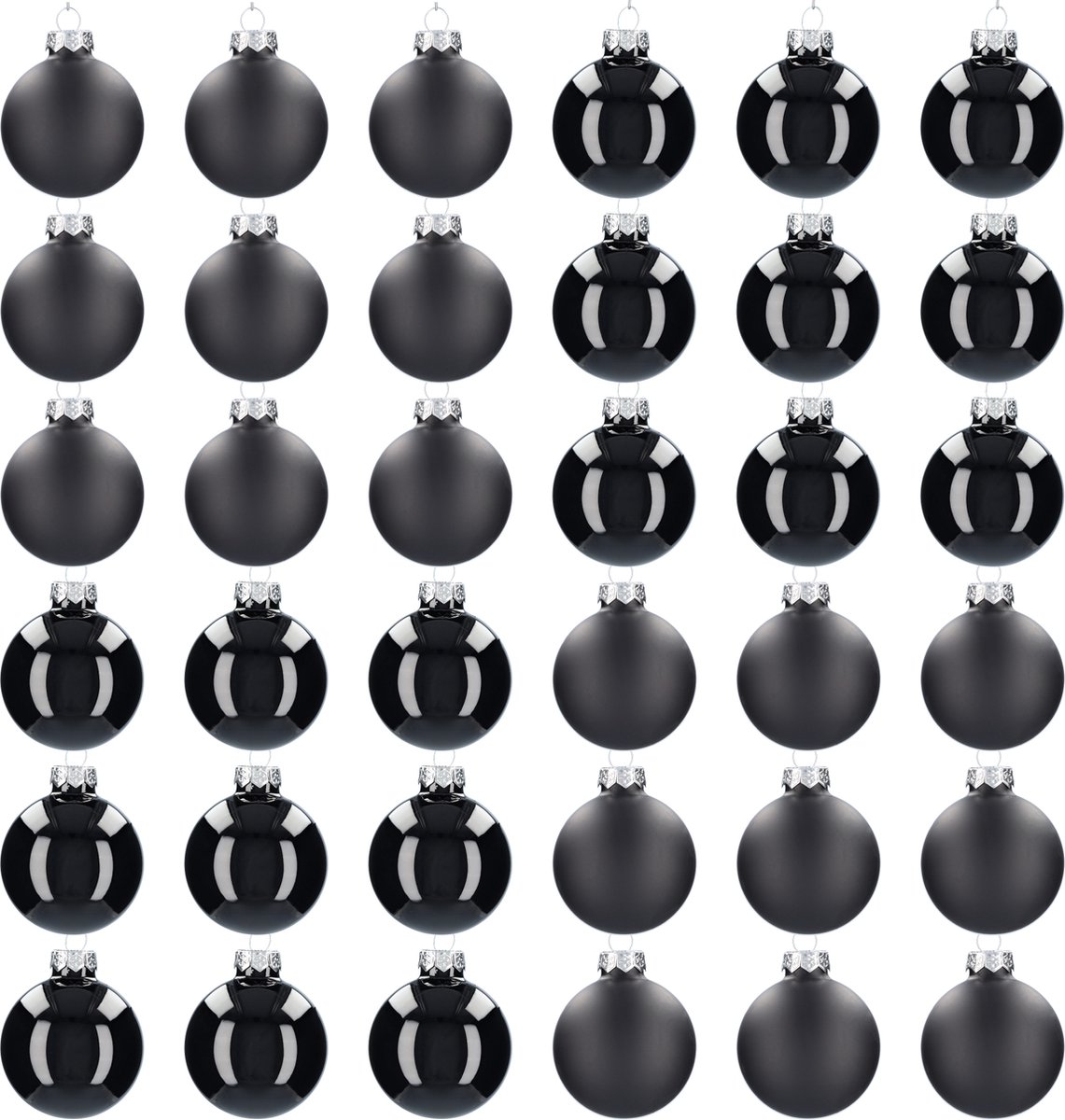 Glazen kerstballen - Set van 36 stuks/60mm - Luxe kerst decoratie - Sfeervolle kerstversiering voor in de kerstboom - Glas - Black Combi - Zwart