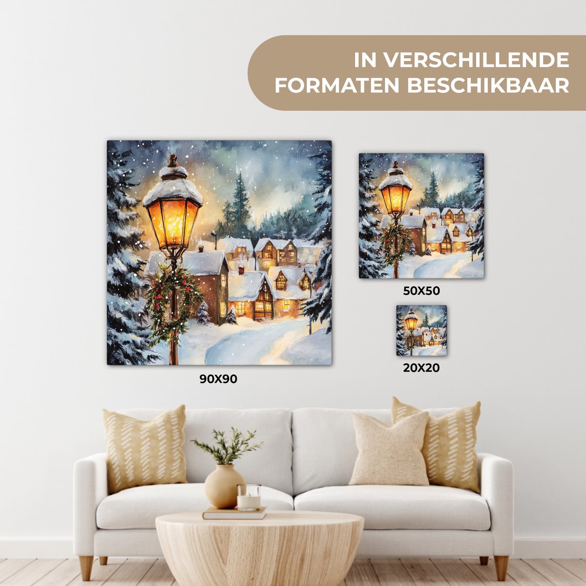 Canvas schilderij 50x50 cm - Wanddecoratie Kerstdorp - Huizen - Sneeuw - Kerst - Muurdecoratie woonkamer - Slaapkamer decoratie - Kamer accessoires - Schilderijen op canvas - Kerstdecoratie voor binnen - Kerstversiering - Kerstmis versiering – foto 8