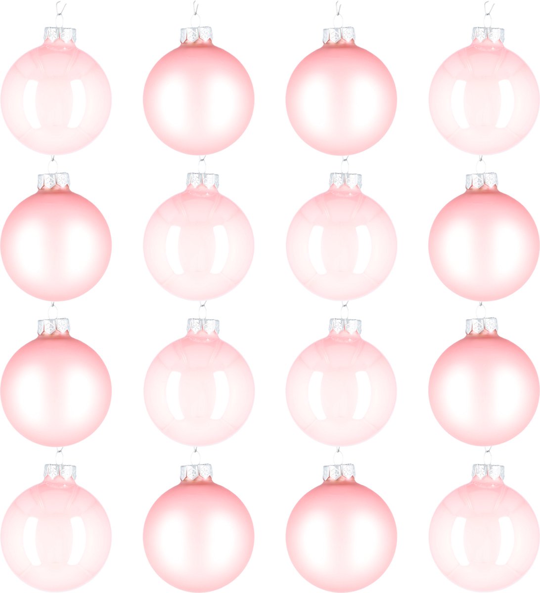 Glazen kerstballen - Set van 16 stuks/80mm - Luxe kerst decoratie - Sfeervolle kerstversiering voor in de kerstboom - Glas - Powder Pink - Roze