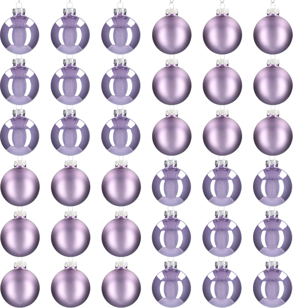 Glazen kerstballen - Set van 36 stuks/60mm - Luxe kerst decoratie - Sfeervolle kerstversiering voor in de kerstboom - Glas - Frosted Lilac - Donkerpaars