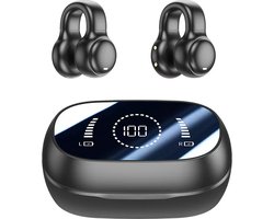 Draadloze Oordopjes -oordopjes met oplaadbox-Clip on design -sporthoofdtelefoon-Bluetooth5.3- draadloos - DT4.0 directionele geluidsoverdracht -120 uur batterijduur-Digitaal HD-scherm-Niet moe na langdurig dragen - zwart