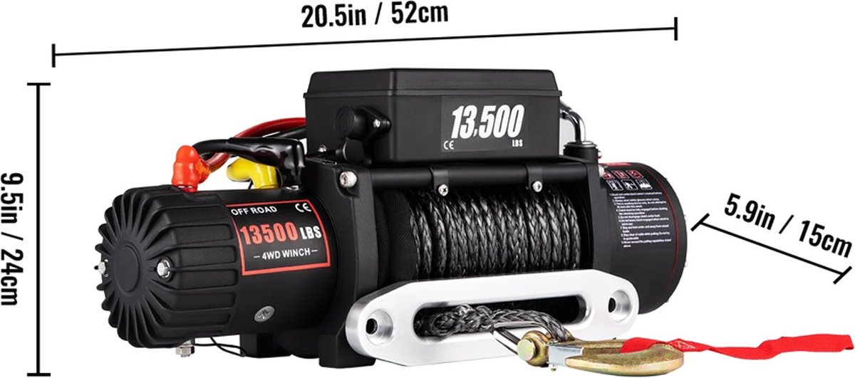 Elektrische lier - 24 meter - 6100 kg trekkracht - 4.8 kW motor - 52 x 15 x 24 cm - Met accessoires