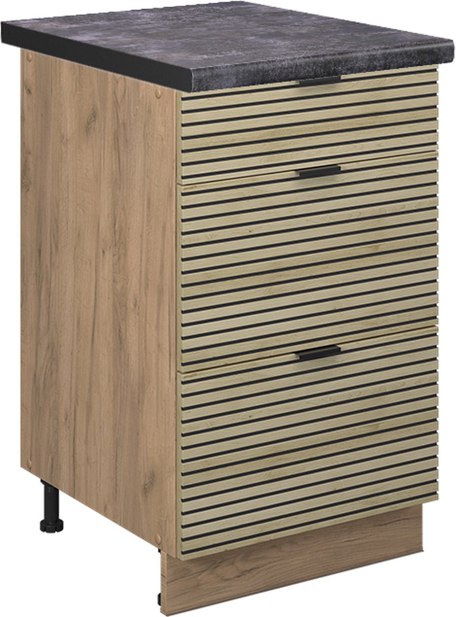 Vicco Fame-Line Keukenonderkast – 50 cm, WB Antraciet Eiken paneel Eiken paneel/Goudkleurig Eiken
