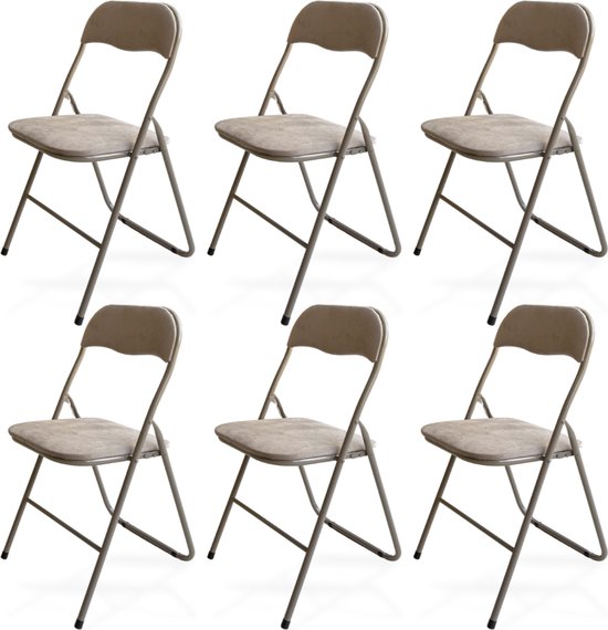 Trendy Meije Nova Klapstoelen - Set van 6 - Vouwstoelen - Fluweel - Eettafelstoelen - Opklapbare Stoelen - 80x44x47 CM - Stoelen - Velvet - Taupe