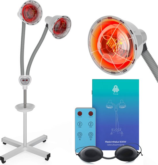 FLEXIE® Infralux 500 – Infraroodlamp met Phillips Warmtelamp – Rood Lichttherapie voor Gewrichten/Spieren/Pijn/Huid – Red Light Therapy – 500Watt