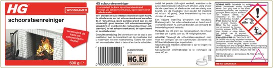 HG schoorsteenreiniger productinformatie met instructies en waarschuwingen.