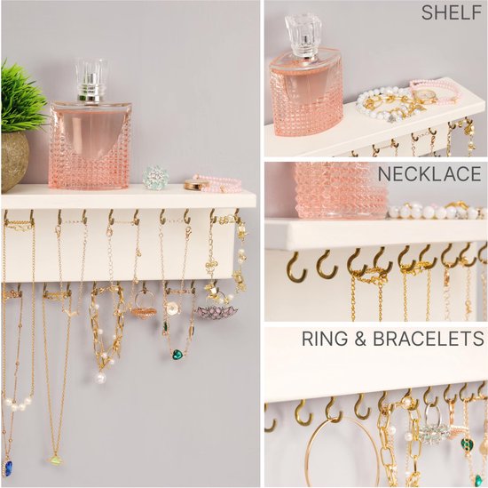 All Hung Up Witte standaard hangende sieradenorganizer - 12 niveaus - aanpasbare opbergboom - beste displayhouder om kettingen, oorbellen, ringen, armbanden te organiseren