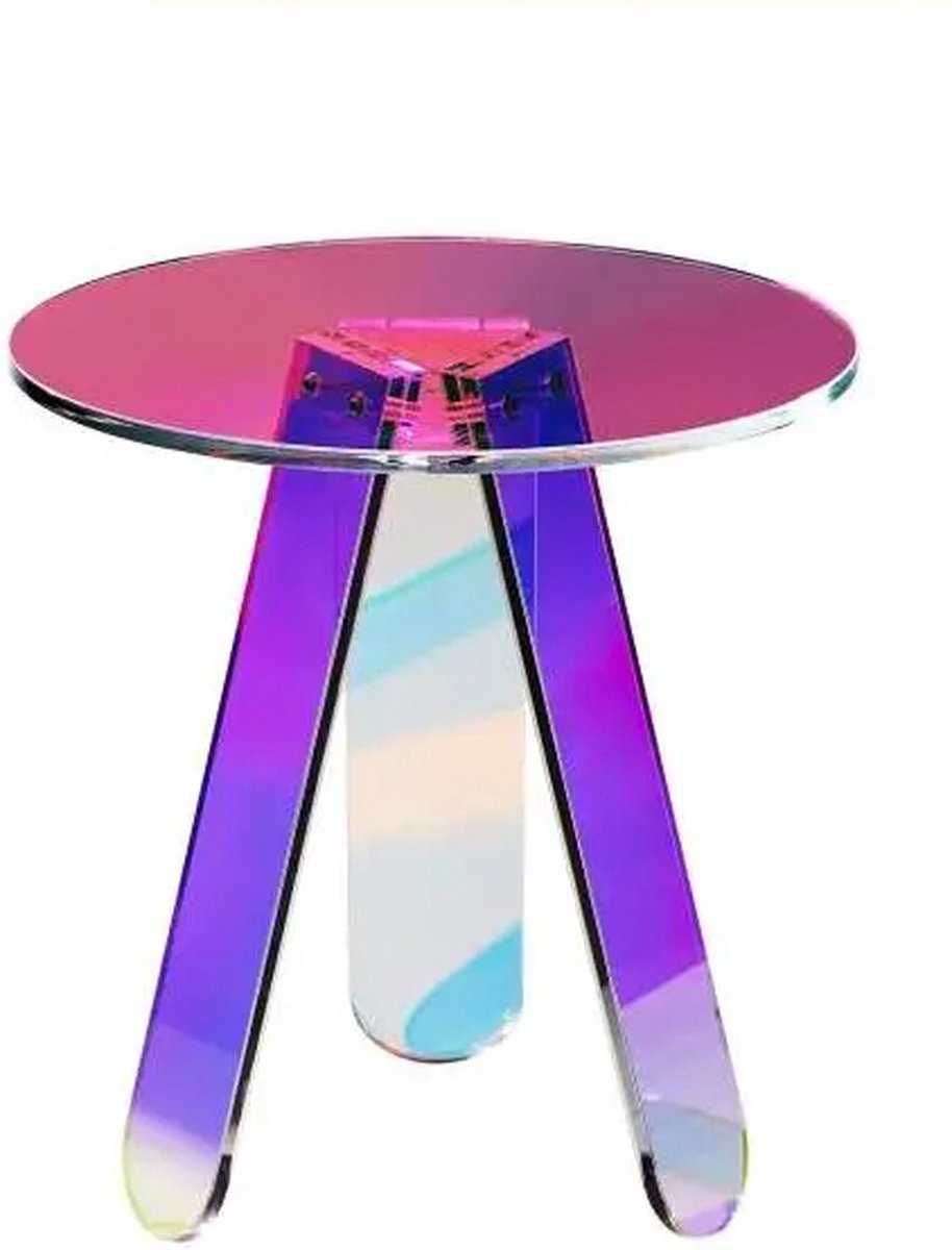 Comnox - Ronde Regenboog Acryl Bijzettafel - Minimalistisch Design - Transparante Kristalheldere Salontafel - 12mm Dik Paneel