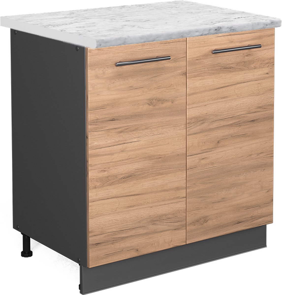 Vicco Keukenonderkast Fame-Line, Goudkleurig Eiken/Antraciet, 80 cm marmer werkblad