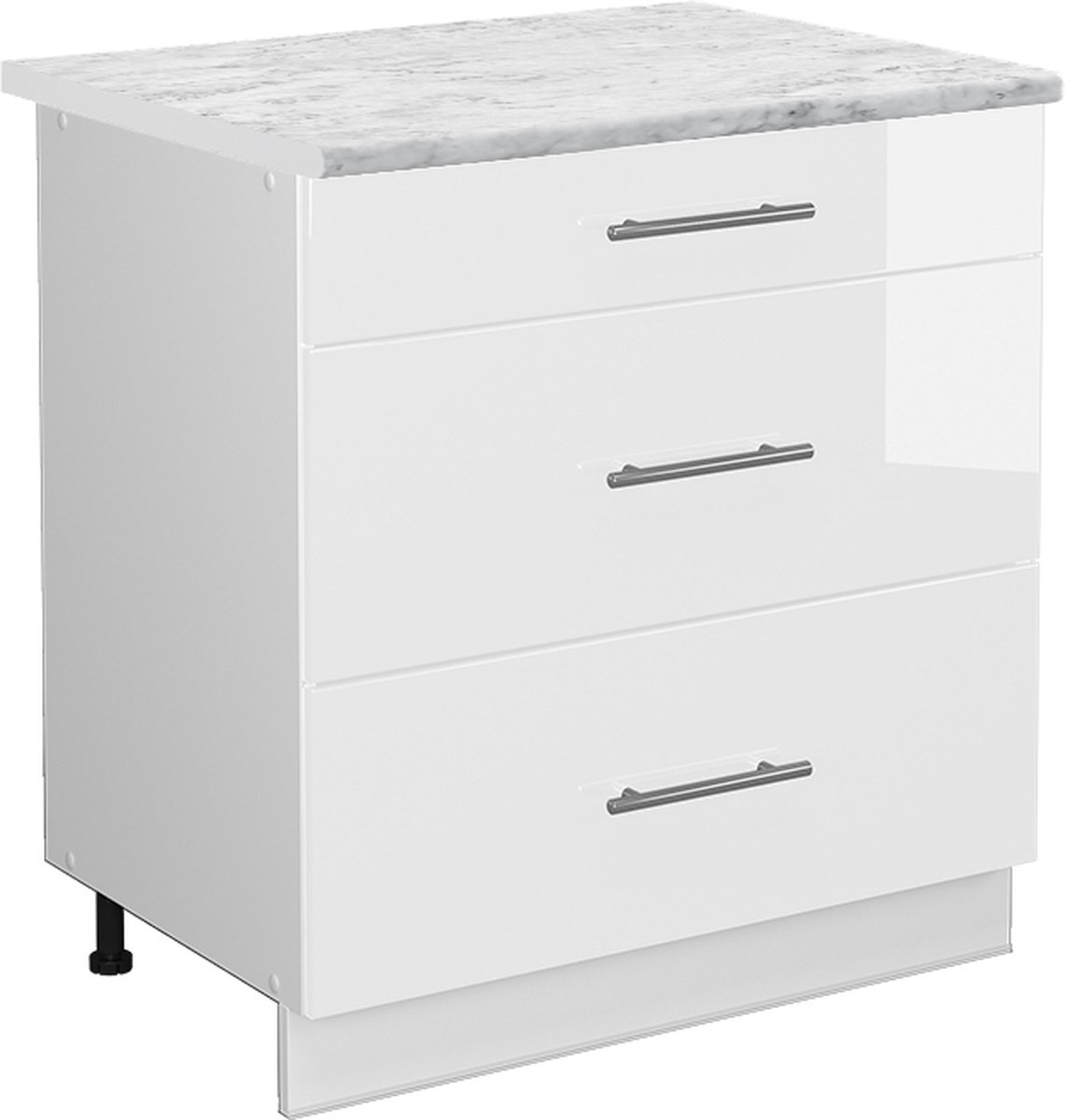 Vicco Fame-Line Keukenonderkast – 80 cm met 3 laden, WB Marmer Wit Hoogglans