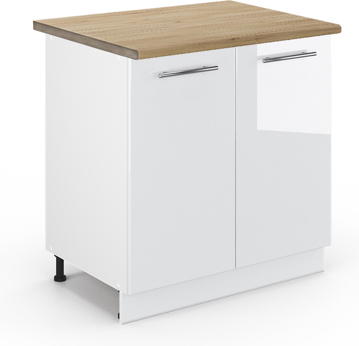 Vicco Keukenonderkast Fame-Line, Wit Hoogglans/Wit, 80 cm goudkleurig eiken werkblad