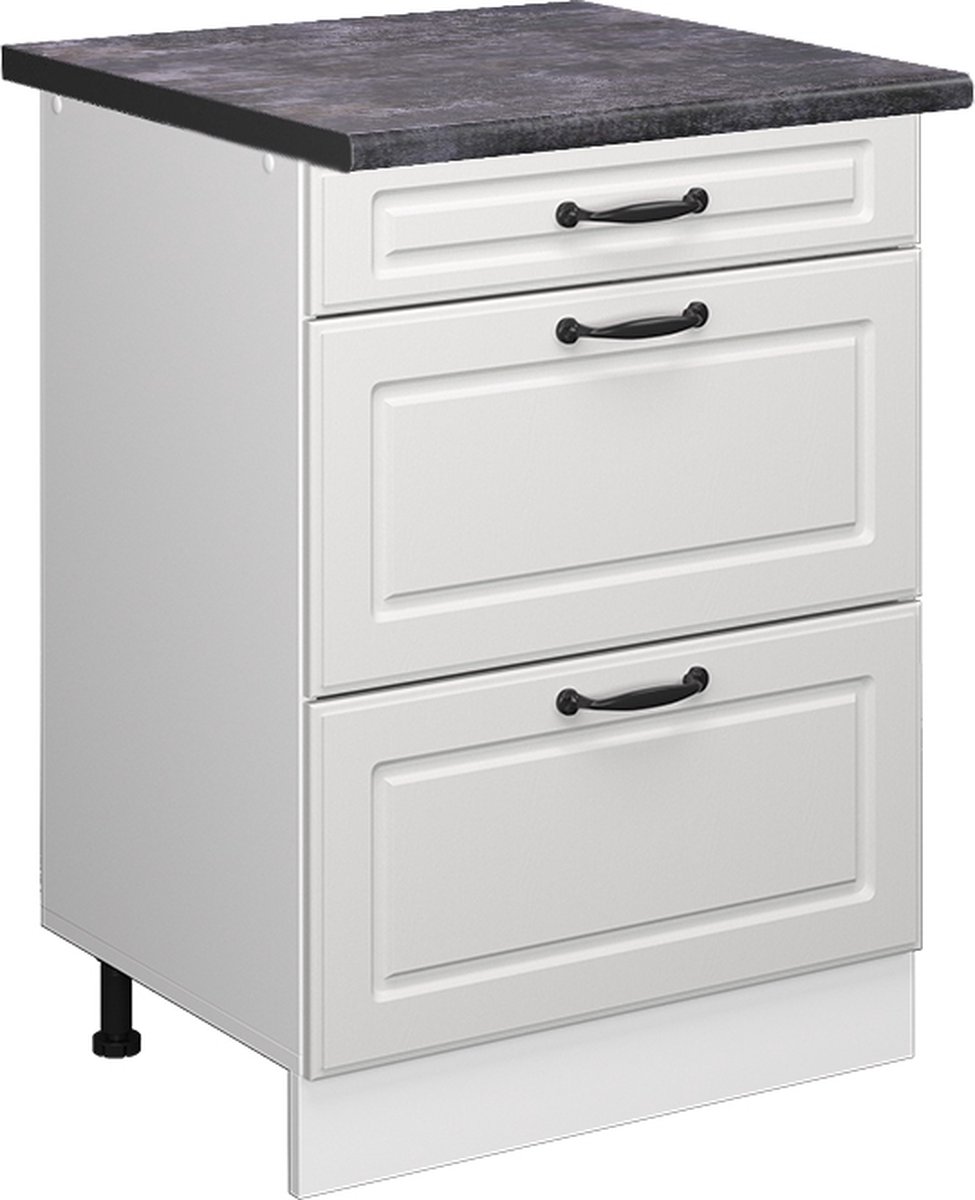 Vicco R-Line Keukenonderkast – 60 cm met laden, WB Antraciet Wit Landhuis Wit landelijk/Wit