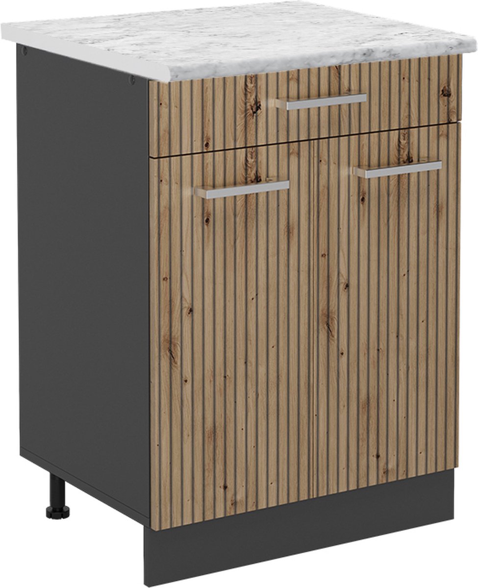 Vicco R-Line Keukenonderkast – 60 cm, WB Marmer Artisanaal eiken