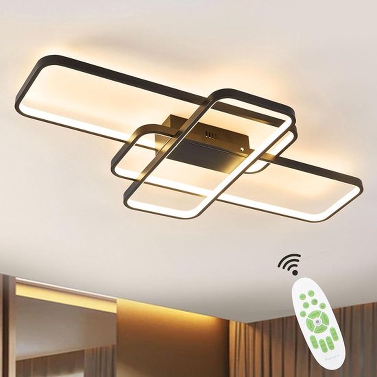 Mrs. Joness - Moderne LED Kroonluchter - Dimbaar Met Afstandsbediening - Led Plafond Kroonluchter Zwart - Moderne Kroonluchter - 90 cm