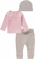 Noppies - Kledingset - 3 delig - Broek Naura Taupe - Shirt Natal Roze - Muts Nevel Taupe - Maat 56