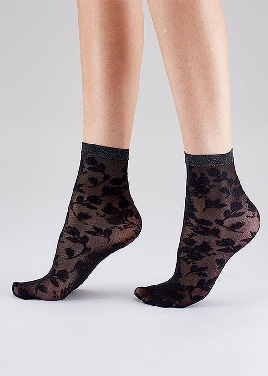 Pretty Polly Sokje - Fashion - Kant - Floral Lace - Dames - Enkelsokje - One Size - 35/43 - Zwart