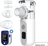 Aerosoltoestel -Inhalator - Vernevelaar - Gezichtsstomer - Nebulizer - Ultrasone Vernevelaar Inhalator - Led Display - Zwart -GRATIS OXIMETER- 3 standen - Oplaadbaar -Inhalatieapparaat voor Kinderen,Volwassenen & Baby’s - Amalafia®
