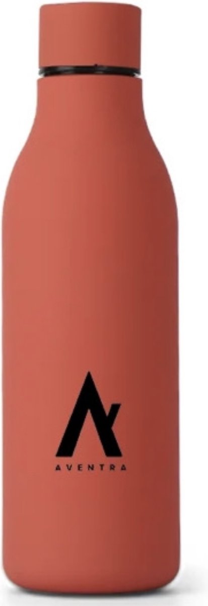 Aventra® Waterfles / Thermosfles | 550ml | Brick Red | Rubber Omhuizing & Roestvrijstaal | Lekvrij & Dubbele Muurisolatie | Straight Cup Design | Milieuvriendelijk & Duurzaam