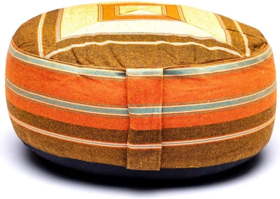 Meditatiekussen crème/oranje patroon multi - 33x17 - Boekweit - Katoen - Meerkleurig van Yogi & Yogini — afbeelding 4
