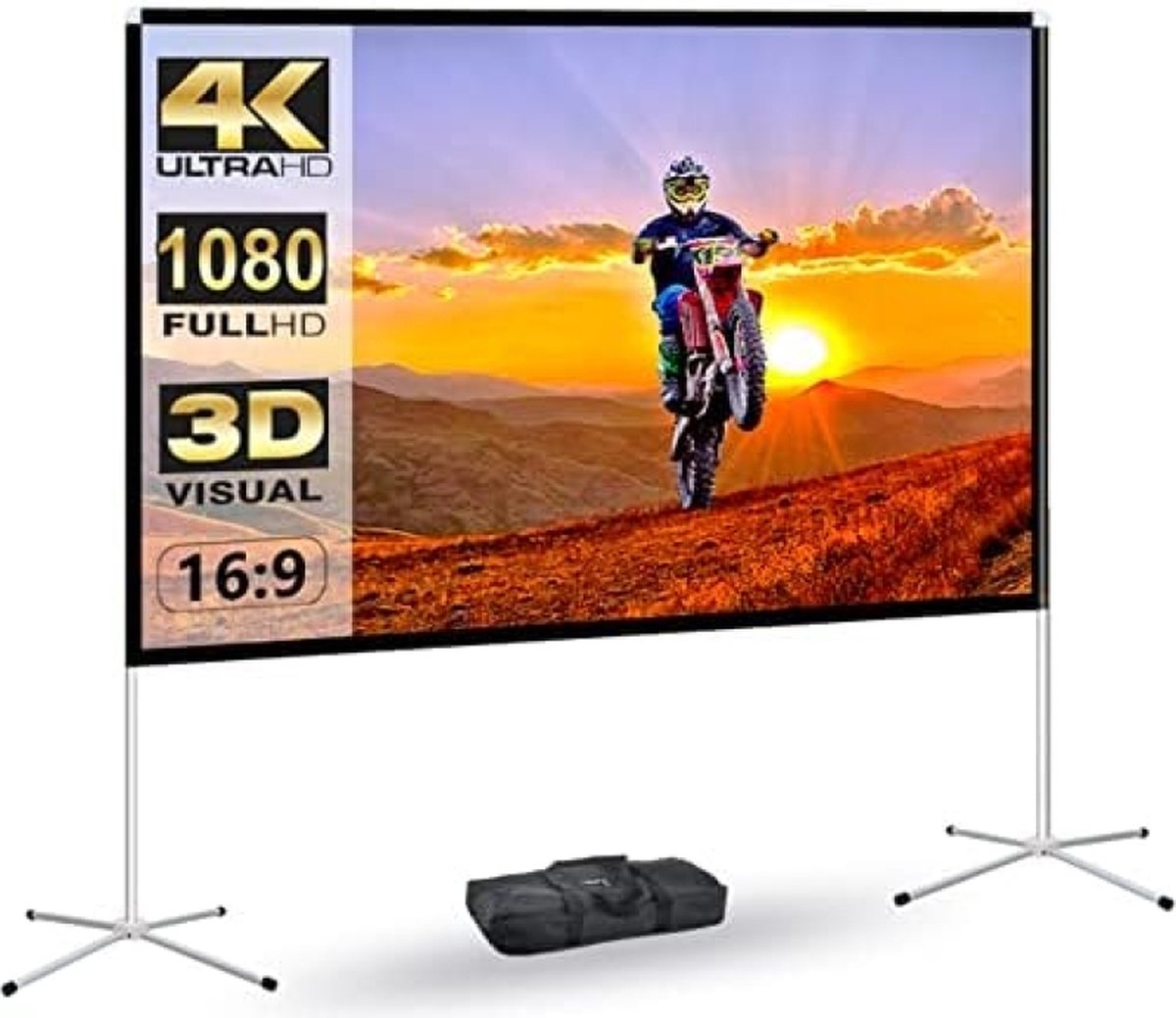 Draagbaar projectorscherm 60 inch, filmprojectiescherm, projectiescherm en standaard voor binnenprojector, 16:9 projectiescherm 4K HD kreukvrij lichtgewicht