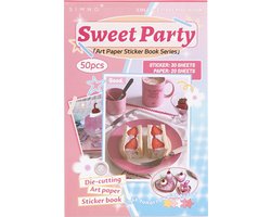 SIMNO® Sticker- en papierset - 50 vellen - Set met vellum stickers, hobbypapier en decoratiepapier voor bullet journal en scrapbook - Sweet Party