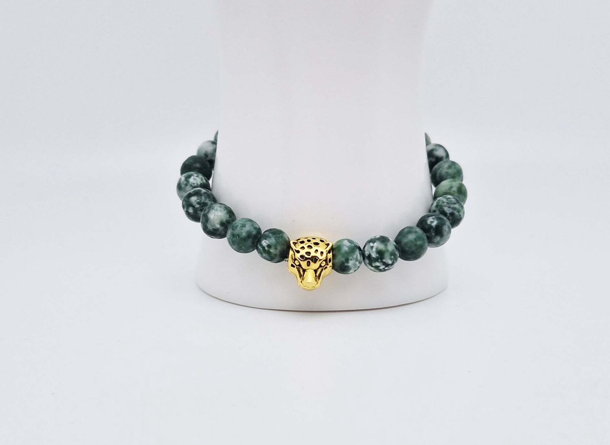 Handgemaakte natuursteen armband met Metalen vorm - Model 2 - "Qinghai hade" -8 mm diameter van de korrel- Diameter armband 20 cm - Een mooi cadeau voor familie en vrienden