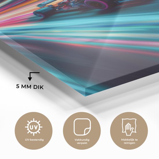 MuchoWow® Peinture sur verre 80x120 cm - Peinture sur verre acrylique - Formule 1 - Voiture - Course - Garçons - Coloré - Photo sur verre - Décoration murale salon - Décoration murale chambre - Peintures