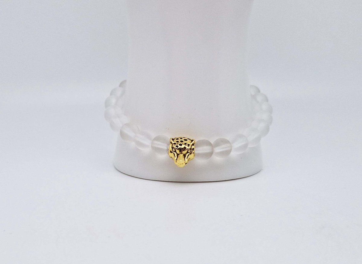Handgemaakte natuursteen armband met Metalen vorm - Model 2 - "Selenite" -8 mm diameter van de korrel- Diameter armband 20 cm - Een mooi cadeau voor familie en vrienden
