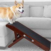 Hondenloopplank- Hondentrap voor grote en kleine honden PriorPet - Instelbaar 18 tot 53 cm - Voor Bed en Bank - Berkenhout - Landingsplatform sluit naadloos aan - Loopplank Hond Opvouwbaar - Walnoot