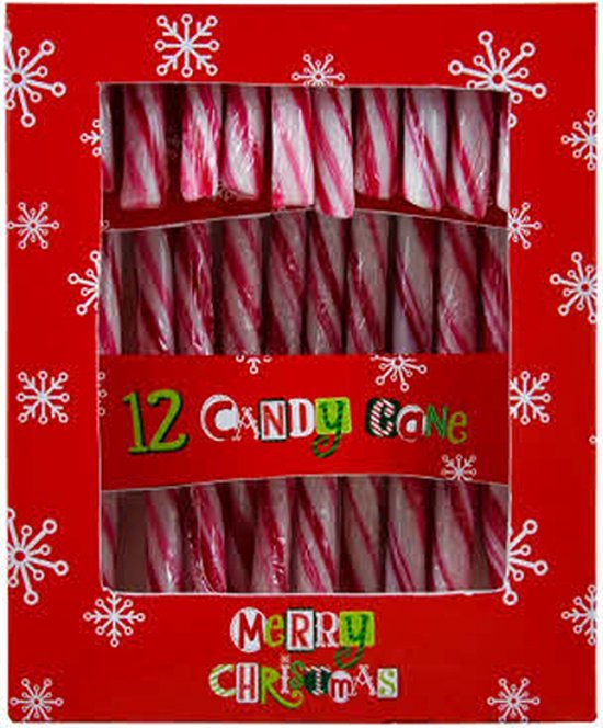 Foto: 48 candy canes rood wit in 4 doosjes van 12 stuks lichte pepermuntsmaak snoep zuurstok