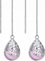Lange- Oorbellen- roze-Dames- zilver- doorsteek-Charme Bijoux