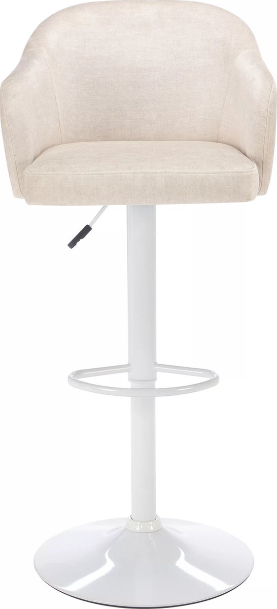 Vente-unique Barkruk van stof en metaal - Aanpasbare hoogte - Crèmewit en wit - CARSTEN L 52 cm x H 113 cm x D 51 cm