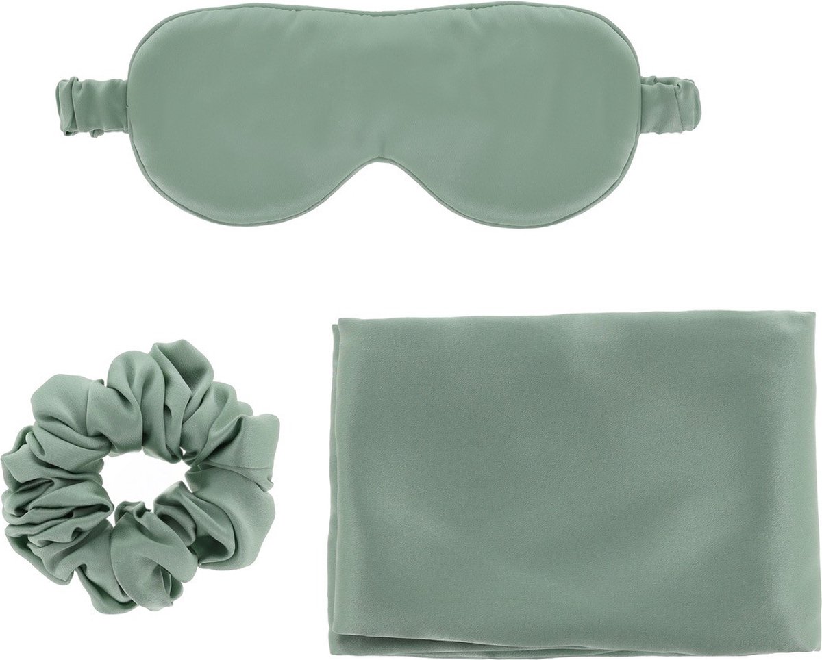 Goedkoopste The silk gift - 100 Moerbei Zijden slaapkit - Groen - Premium Kussensloop, Slaapmasker & Scrunchie - Ultiem Comfort, Huid- & Haarverzorging - hypoallergeen - anti rimpel - anti pluis - Cadeau - Giftset Vrouw - cadeaupakket - Gift Set