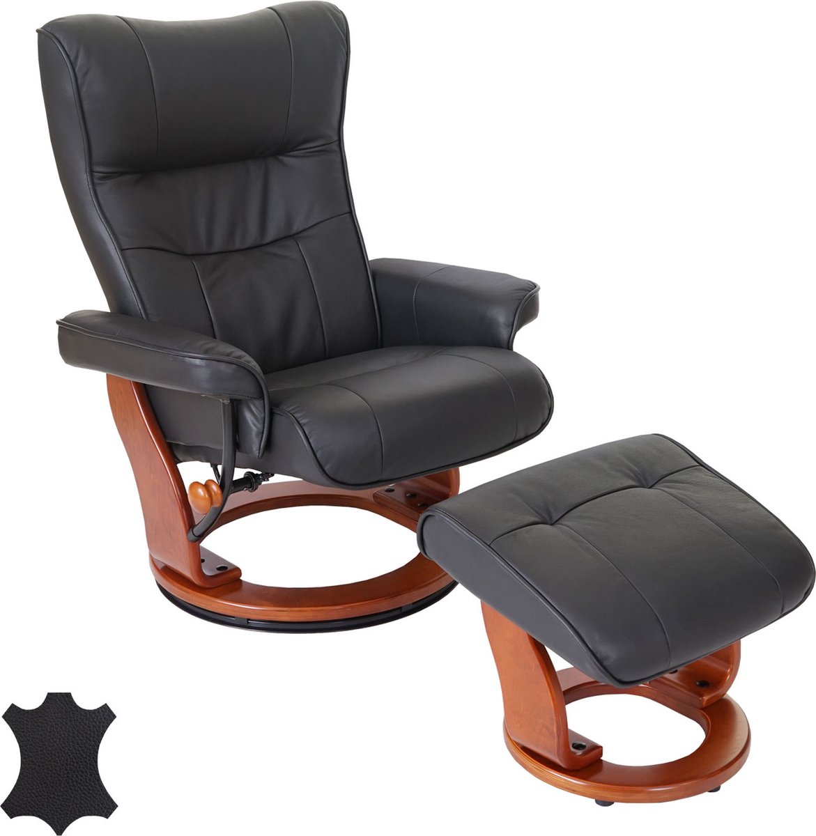 Cosmo Casa MCA Montreal Relaxfauteuil met Ottoman - Echt Leer, 130kg Capaciteit - Zwart en Honingkleur