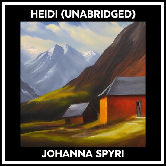Livre 'Heidi (Unabridged)' de Johanna Spyri avec une peinture de maisons rouges dans un paysage de montagne.