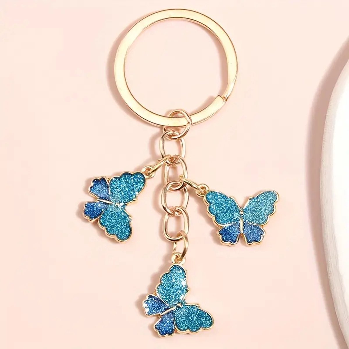 Sleutelhanger - Vlinders - Goud - Lichtblauw - Donkerblauw