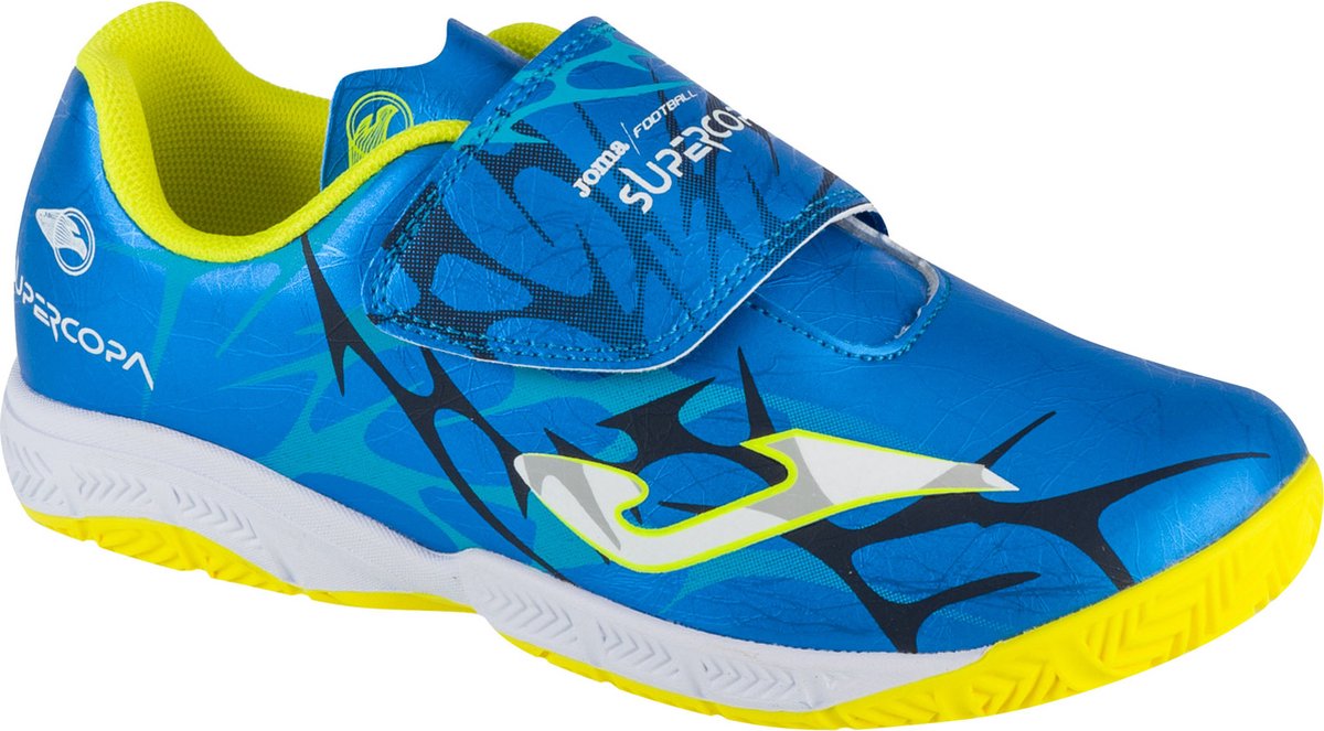 Blauwe Joma Super Copa Jr 2504 IN indoorschoenen voor jongens, maat 28, met klittenbandsluiting en synthetisch leder.
