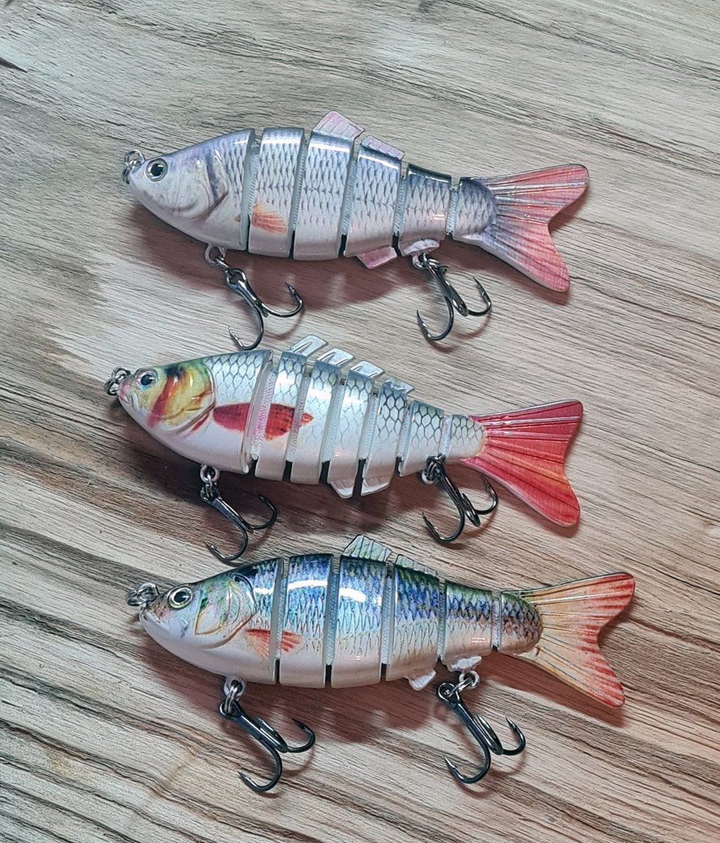 Rospo outdoor - Swimbait-multidelige - set 3 stuk - roofvis kunstaas- 10 cm- 20 gram met 2 dreggen.