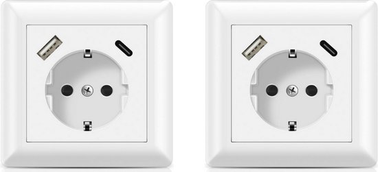 Wandcontactdoos Inbouw - Geaard met USB-C en USB-A - 18W - 2 Stuks | bol