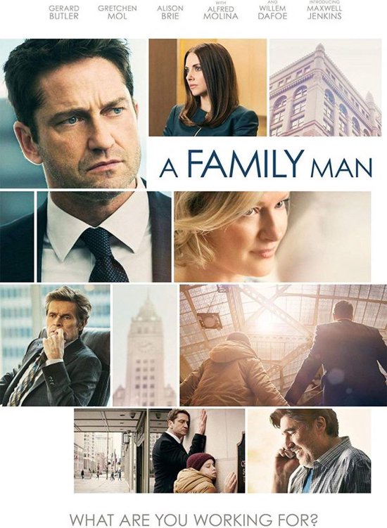 Affiche voor de film A Family Man, met collage van acteurs en scènes. Bovenaan de titel en namen. Onderaan de slogan.