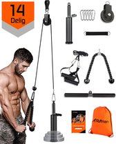 Fitness kabelsysteem – Thuis sporten met diverse handgrepen– katrol - triceps touw – krachttraining - lat pulley - krachtstation