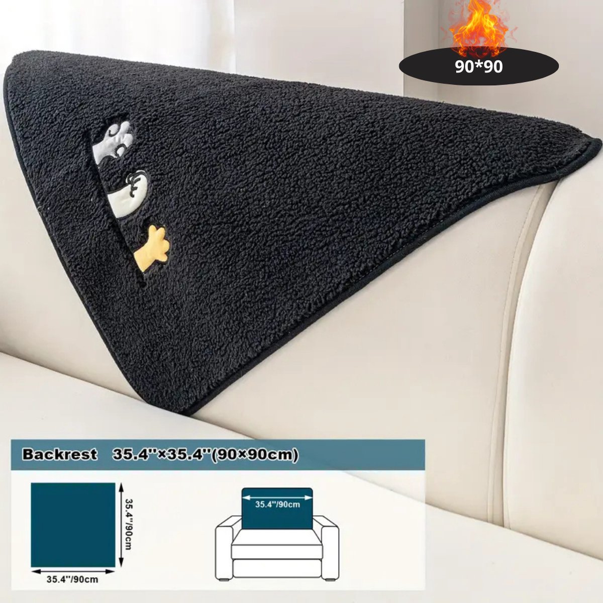 Livano Bankhoes - Bankbeschermer - Stretch - Sofa Cover - Pluche - Zwart - Rugleuning 90x90