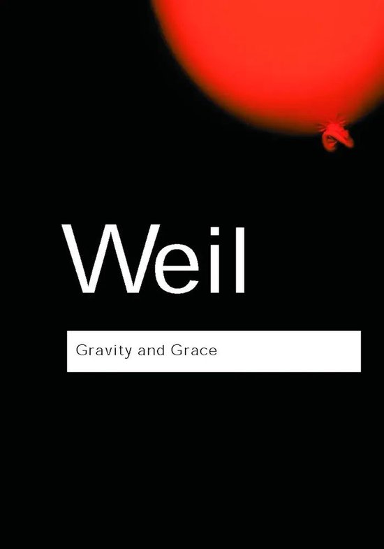 Livre 'Gravity and Grace' avec un ballon rouge en arrière-plan.